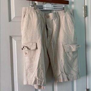 Roundtree & Yorke Cream Linen Blend Shorts